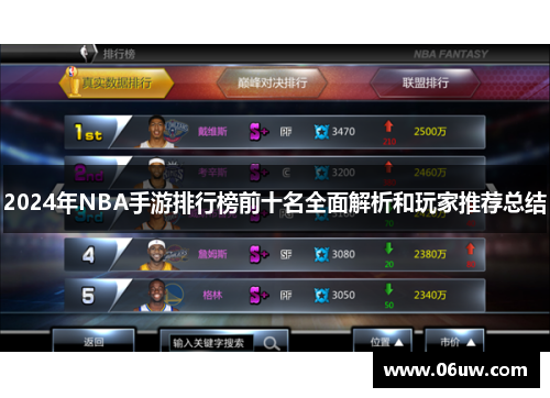 2024年NBA手游排行榜前十名全面解析和玩家推荐总结